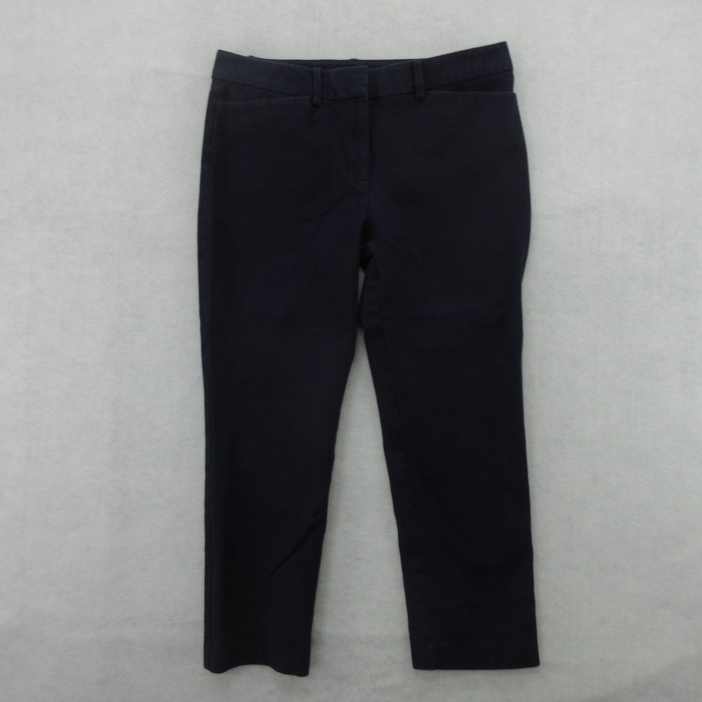 Ann Taylor Factory Pants Womens 8 Navy Blue Twill Straight Leg Chino Stretch